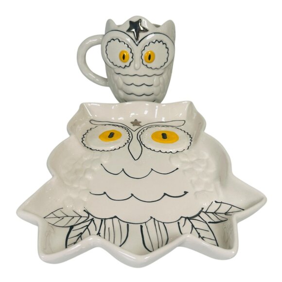 Anthropologie Francesca Kaye Halloween Owl Magic Mug & Dessert Plate Set - Picture 4 of 14